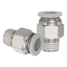 sourcing map 2 Pcs NPT Push to Connect Air Fittings, Male Straight 3/8" Tube OD x 1/4" NPT Thread Air Quick Connector Coupling Adapter for Gas Hose Pneumatic Tools White
