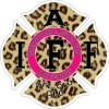 4 Inch Reflective Pink Cheetah Print IAFF Maltese Cross Firefighter Sticker