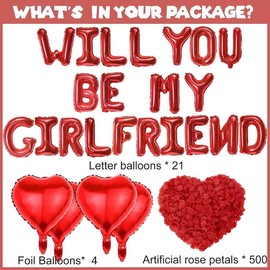 Will You Be My girlfriend - 525 count Balloons Decorations Kit Heart Letter Foil Balloons Red Rose Petals For Girls Women Romantic Special Night Engagements Proposals Valentines Day Party Supplies - Color: Red Rose Petals Set