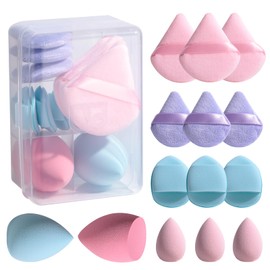 BS-MALL Makeup Sponge Set BS-MALLTriangle Puff 14 Pcs for Liquid, Cream, and Powder, Multi-colored Makeup Sponges and Mini Makeup Sponge (F-PinkBlue)