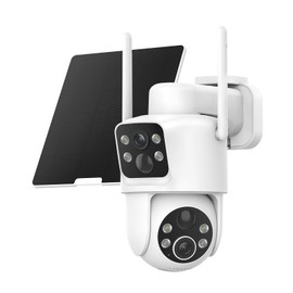 TKENPRO Dual Lens Solar Security Cameras Wireless Outdoor, 2K Full HD Video, 360° View Pan/Tilt Home Security Camera with Color Night Vision, Easy to Install, PIR Alarm, 2.4GHz WiFi