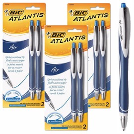 6 x Bic Atlantis Air Retractable Ballpoint Pens, Full Length Grip & Cushioned Spring Tip That Floats Across Paper for Ultra Smooth Writing! (Blue Ink)