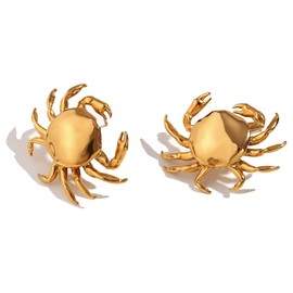 Niaspi Crab Stud Earrings for Women 18K Gold Plated Stainless Steel Cute Sea Animals Studs Earrings Fashion Statement Jewelry (Gold)