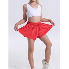 Flowy Shorts for Teen Girls Athletic Running Biker Shorts Youth Butterfly Shorts（Red-S）