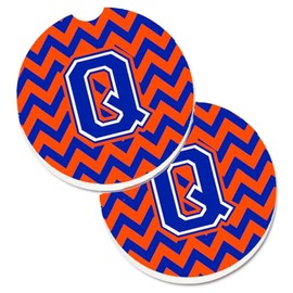 Caroline's Treasures Letter Q Chevron Orange & Blue Set of 2 Cup Holder Car Coasters CJ1044-QCARC, 2.56, Multicolor
