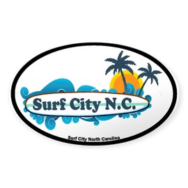 CafePress Surf City NC Surf Design Oval Car Bumper Sticker
