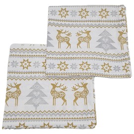 Christmas Napkin - Cotton Napkins for Christmas-Themed Dining Table Setting & Silverware - Nordic Silver & Gold Reindeer Napkins - Ragged Rose Gift Wrapped Cloth Napkins Set of 4-40 cm x 40 cm