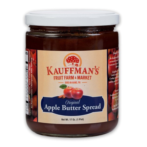 Kauffman's Fruit Farm Original Apple Butter, Excellent on Toast, Croissant Rolls. Use as a BBQ on your grill stash or mix up a juicy Cream Cheese Spread. Kosher, Non-GMO 17 Oz. Jar (Pack of 2 Jars)
