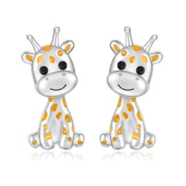 925 Sterling Silver Animal Earrings Hypoallergenic Cow Pig Koala Otter Panda Bunny Unicorn Ladybug Sloth Dragonfly Stud Earrings for Women Jewelry Gifts (Giraffe)