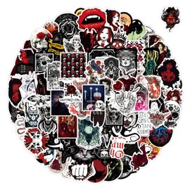 Tabanzhe Horror Gothic Stickers-100PCS Cool Waterproof Punk Gothic Decals Red White Style Thriller Graffiti Stickers for Notebook Luggage Laptop Phone Skateboard Water Bottle