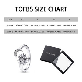 TOFBS Sun and Moon Ring 925 Sterling Silver Thumb Rings Stackable Sunshine Anti Stress with Cubic Zirconia Open Ring Jewelry Birthday Gifts for Women Girls Mom Wife Moon O