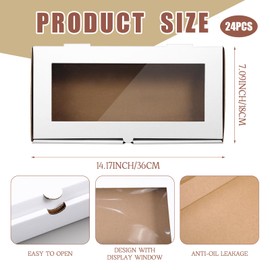 Tioncy 24 Pcs Pizza Boxes 14 x 7 x 1.5 Inch Corrugated Pizza Box Rectangular Take out Baking Containers with Clear Window Lid Pull Ring Lock for Flatbread Pastry Bakery Charcuterie(White)