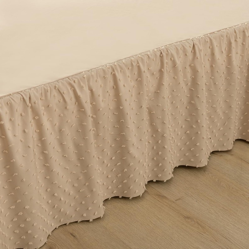 Tufted Dot Bed Skirt Queen Size,Ruffled Bed Skirt with Split