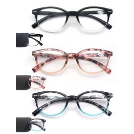 MODFANS Reading Glasses 2.25 Women 3 Pack Spring Hinge Fashion Round Stylish for Reading with Pouch