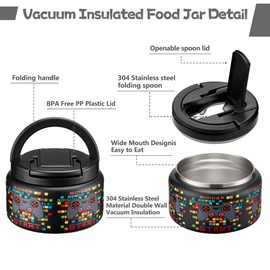 13.5oz Soup Thermo for Hot Food Kids Insulated Vacuum Food Jar with Buckle Lid,Wide Mouth Leakproof Stainless Steel Lunch Container with Spoon-Black Game