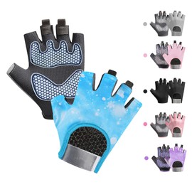 CubePlug Boys Girls Non-Slip Cycling Gloves Half Finger - Padded Grips Palm for Unisex Children, Ideal for Summer Riding, MTB, Bike, Sports, Hiking, Climbing, and Gym (Blue, S)