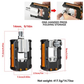 Folding Bike Pedals Universa, All Aluminum Alloy, 9/16'' with Reflective Strips, Bicycle Pedals Wide Flat Mountain Bike Pedals, Non-Slip Bike Pedals for Road Bike BMX Bike Beach Cruiser Bike