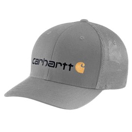 Carhartt Mens Rugged Flex Fitted Canvas Mesh Back Graphic Baseball Cap, Asphalt, Medium-Large US