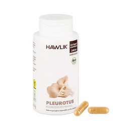 HAWLIK Vitalpilze Pleurotus Extrakt Kapseln - 240 Kapseln - Mit Vitamin C - Natürlicher Anbau - Vegan - Zuckerrohr-Dose