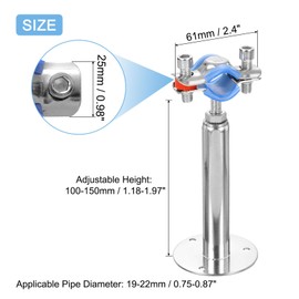 sourcing map 2Pcs Pipe Support, Stainless Steel Wall Mount Ceiling Mount Pipe Support Bracket, Adjustable Height 100-150mm for OD Pipe 19-22mm