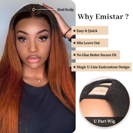 Yaki Straight V Part Wig, Silky Straight Natural Wear And Go Black Glueless Wig, Heat resistant Synthetic Hair Soft As Human Hair Half U Part Wigs for Black Women (OM350, 24 Inch)