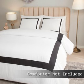 OSVINO Hotel Duvet Cover Set 2Pcs Microfiber Simple Line Style Bedding Set Ultra Soft Quilt Cover Set with Pillowcases, Black, Single