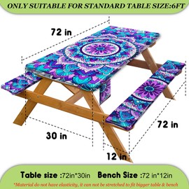 Fitted Picnic Table Cover with Bench Covers Vinyl Waterproof Elastic Edges Fitted Rectangle Tables Patio Tablecloth Camping Gear and Essentials Rv Accessories Road Trip Supplies Car Travel Must Haves