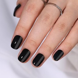 Anglicolor Schwarze fake nägel,künstliche nägel zum aufkleben,Wiederverwendbar fake nails,32 Stück soft gel press on nails Kurz Eckig,Full Cover Kunstnägel für Frauen (Black-A1, 32 Stück)
