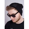 Rough Beanie - Mütze, Black Out Collection, Strickmütze mit Echt-Leder