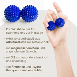 2 x DBT Skills Hedgehog Ball, Magnetic High Stress Acupressure Ball, for Stress Relief or Massage, Against Tension and for More Mobility and Concentration (Matte Blue)