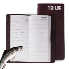RAW HYD Fishing Log Book Journal (Brown, 45 Pages) - Durable Full Grain Leather Fishing Logbook - Compact & Portable Hand-Stitched Fishing Notebook for the Avid Angler - Ideal Men's Fishing Gifts