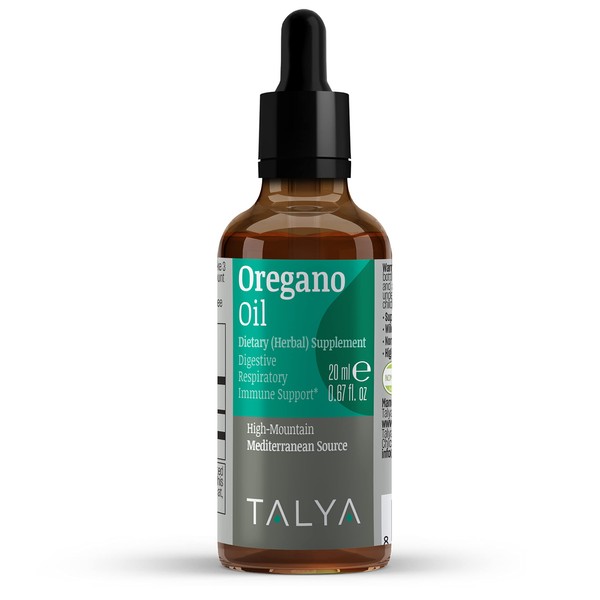 TALYA Oregano Oil Herbal Supplement 0.67 fl. oz, Premium Quality, 100% Natural, High Carvacrol, Supports Healthy System, Digestion & Respiratory Relief, Skin & Nails, Non-GMO, Vegan, Essential Oil
