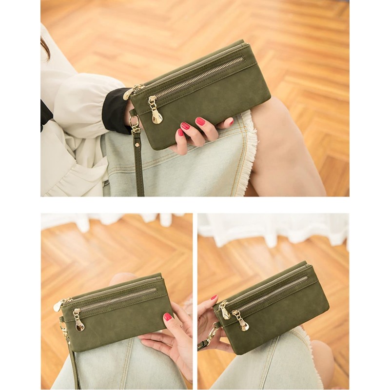 Soft Leather Long Wallet Wristlet with hand Strap Clutch Bag