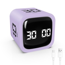 Foyucool Digital Cube Productivity Timer, Rotating Pomodoro Timer with Gravireceptor 5-10-30-60 Min& Custom Countdown, Vibration & Adjustable Volume Timer for Learning Office Kitchen Desk, Purple