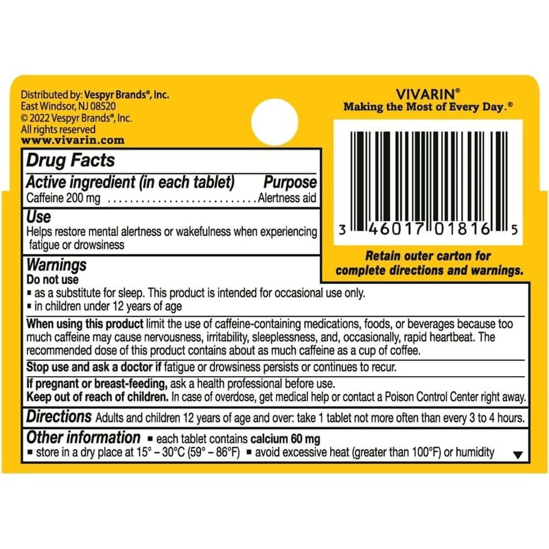 Vivarin, Caffeine Pills, 200mg Caffeine in Each Tablet, Safely and