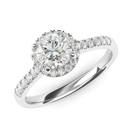 Sterling Silver Round Brilliant Cut Simulated Diamond Engagement Ring with Side Stones, 925 sterling silver., Created Diamond,