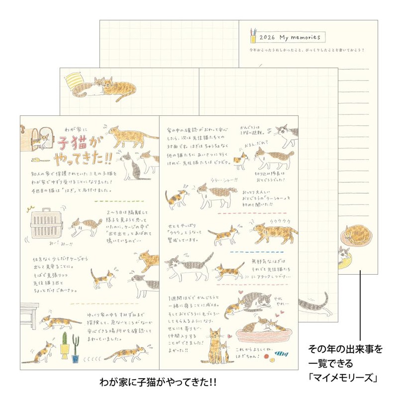 Midori Pocket Diary 2026 Slim Monthly Cat Pattern 22362006 (Starts