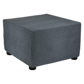 sourcing map Stretch Ottoman Cover Twill Square Ottoman Slipcover with Elastic for Foot Stool Living Room Bedroom Fit Length 57-70cm / 23"-27", Medium, Deep Gray