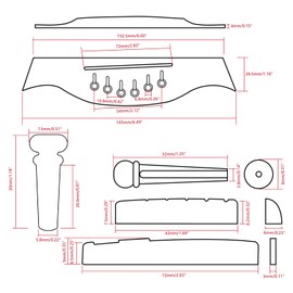 Unxuey Guitar Rosewood Bridge and Plastic Bridge Nut and Saddle Kit with 6pcs Guitar Bridge Pins Acoustic 6 Guitar Strings Set