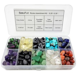 10 Kinds Gemstones and Crystals Set Tumbled Chps Crystals for Jewelry Making,Candle Making,Crushed Stones Rocks and Minerals Science Kit,Shungite,Snowflake Obsidian,Citrine(Yellow)