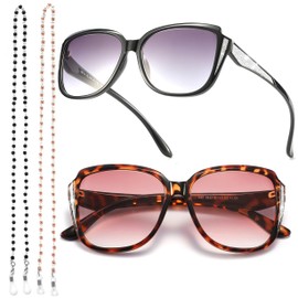 Yiwaeye Stylish Oprah Style Reading Sunglasses Glasses, Oversized Full Lens Sun Readers with Fashion Glasses Chains for Women Black/Tortoise +1.0(Non-bifocal)