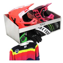 Pit Posse 448 Trailer Cabinet Helmet Bay Double Mount with Shelf - Made in USA - Enclosed Race Trailer Shop Garage Aluminum Organizer - Motorcycle Bike Helmet Storage (Silver)