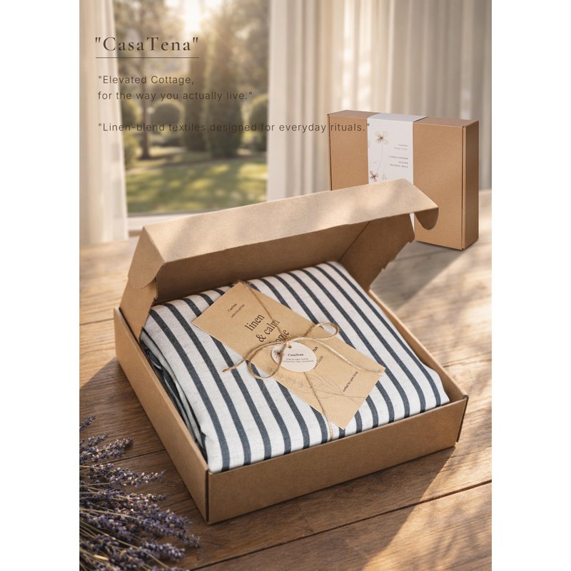 CasaTena Farmhouse Striped Shower Curtain - 72x72 Inches, Linen Blend