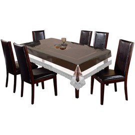 SNDecor Indoor Outdoor Heavy Duty Premium Crystal Clear Vinyl Tablecloth, Waterproof Wipeable Plastic Protector Cover for Tables (Silver Lace, 90" Round)