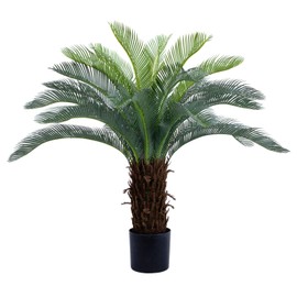 Bellacat 4ft UV Resistant Faux Sago Palm Tree with Natural & Lifelike Bark, 48in Super Full Artificial Cycad Tree with Realistic Leaves, for Home Office Patio Porch Front Door Decor.