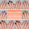 24Pcs Glitter Cat Eye Press on Nails Short Square, Nude