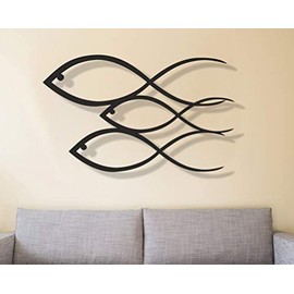 Animlas Metal Wall Art Works - Fish Family - 3D Wall Silhouette Metal Wall Decor Home Office Decoration Bedroom Living Room Decor Sculpture (18"W x 10"H / 46x25cm)