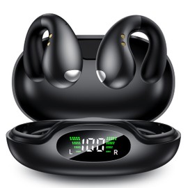 VNMN Open Ear Earbuds Wireless Bluetooth 5.3 Earphones, Flexible Clip On Ear Buds with 36H Playtime LED Display Bone Conduction Headphones, IPX7 Lightweight Headset Fit for Every Ear, Sport, Workout