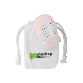 Malarkey Kids Munch Mitt Teething Mitten - The ORIGINAL Mom-Invented Silicone Teether Mitten with Travel Bag – Ideal Teething Toys for Baby Shower Gift  - Pastel Pink Hearts