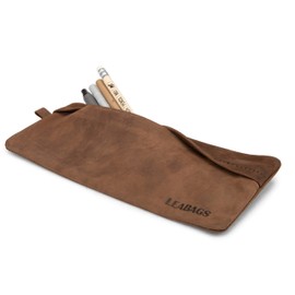 Leabags Fort Wayne Pencil Case Vintage Style Genuine Buffalo Leather Brown